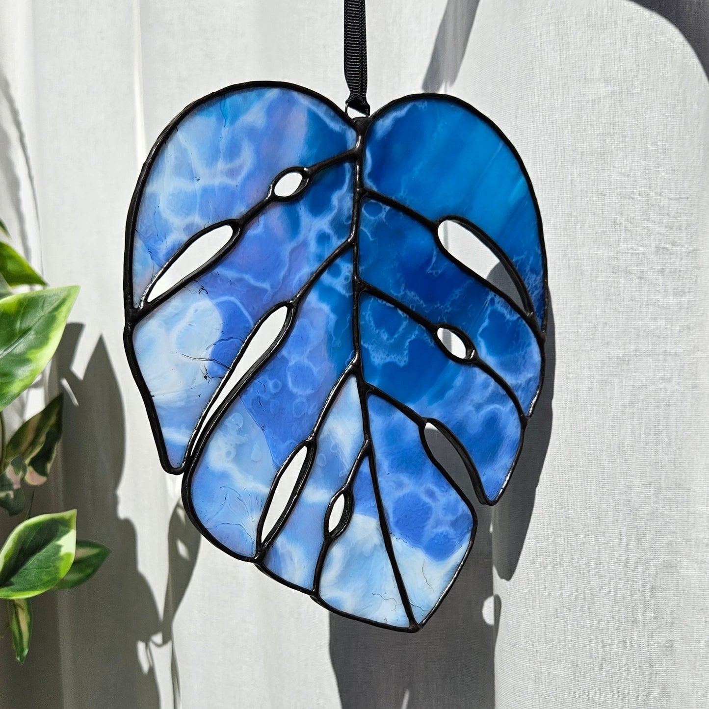 Mottled Blue Monstera Leaf