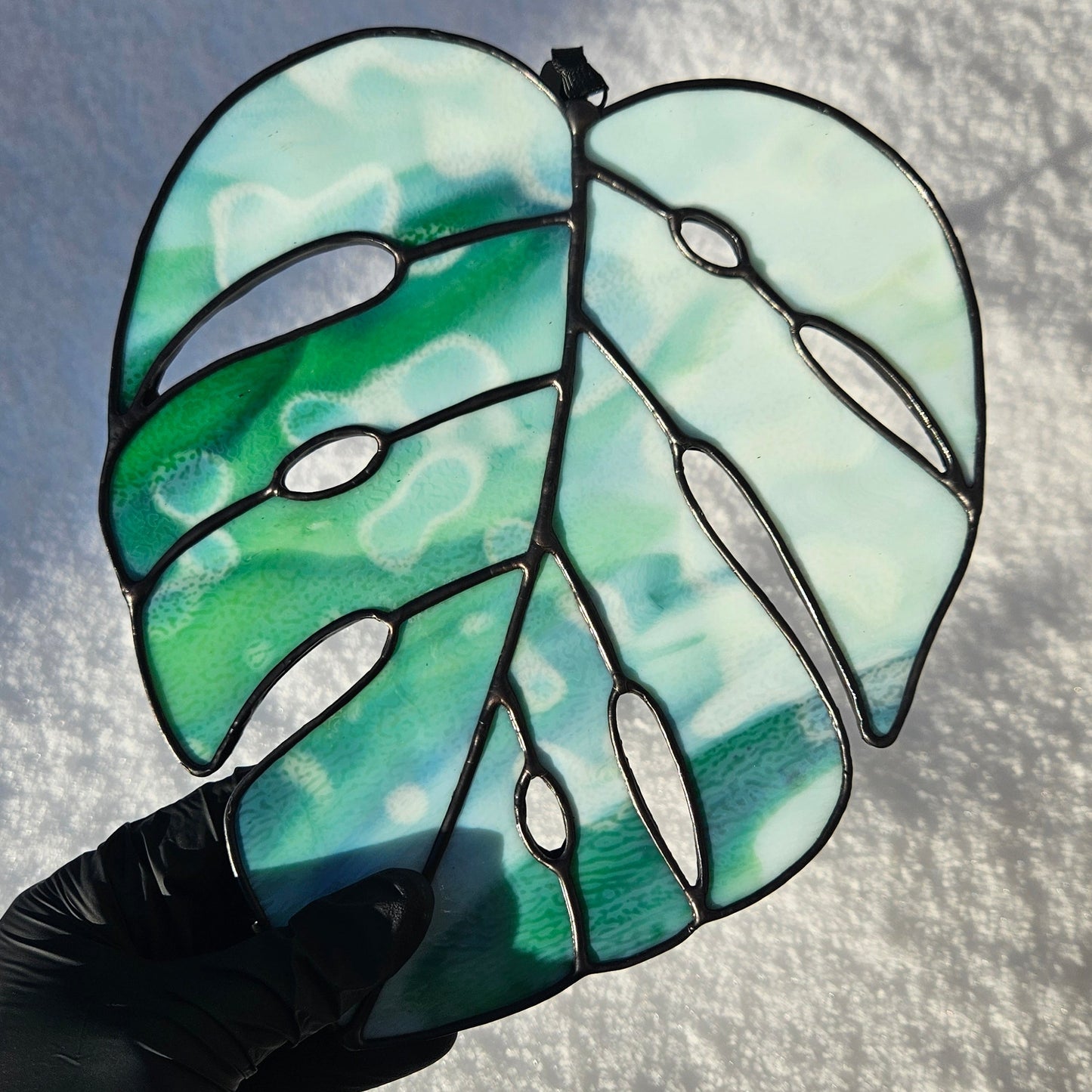 Mottled Green Monstera Leaf